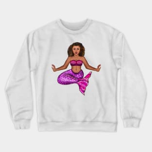 Mermaid pose Cute  mermaid siting cross legged, brown eyes, Curly hair  and caramel brown skin - light background Crewneck Sweatshirt